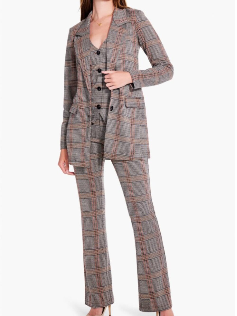 NIC+ZOE Sketched Plaid Blazer & Bootcut Pants Suit Set Size 6